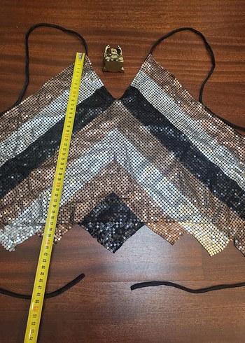 WAREHOUSE METALİK TOP BLUZ CROP - Görsel 10