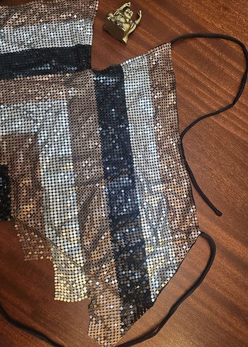 WAREHOUSE METALİK TOP BLUZ CROP - Görsel 7