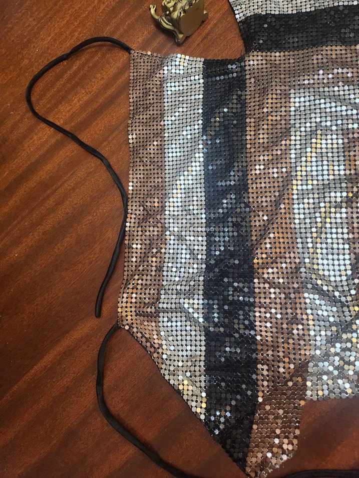 WAREHOUSE METALİK TOP BLUZ CROP - Görsel 3