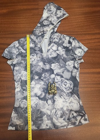 GRİ KAPÜŞONLU GÜLLÜ  BLUZ - Görsel 8