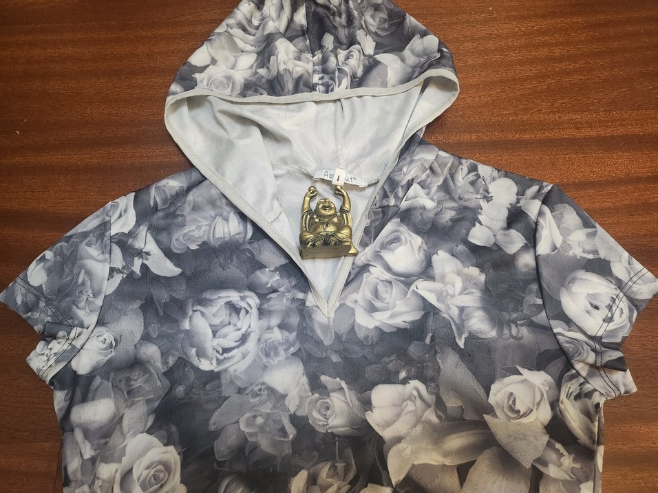 GRİ KAPÜŞONLU GÜLLÜ  BLUZ - Görsel 4