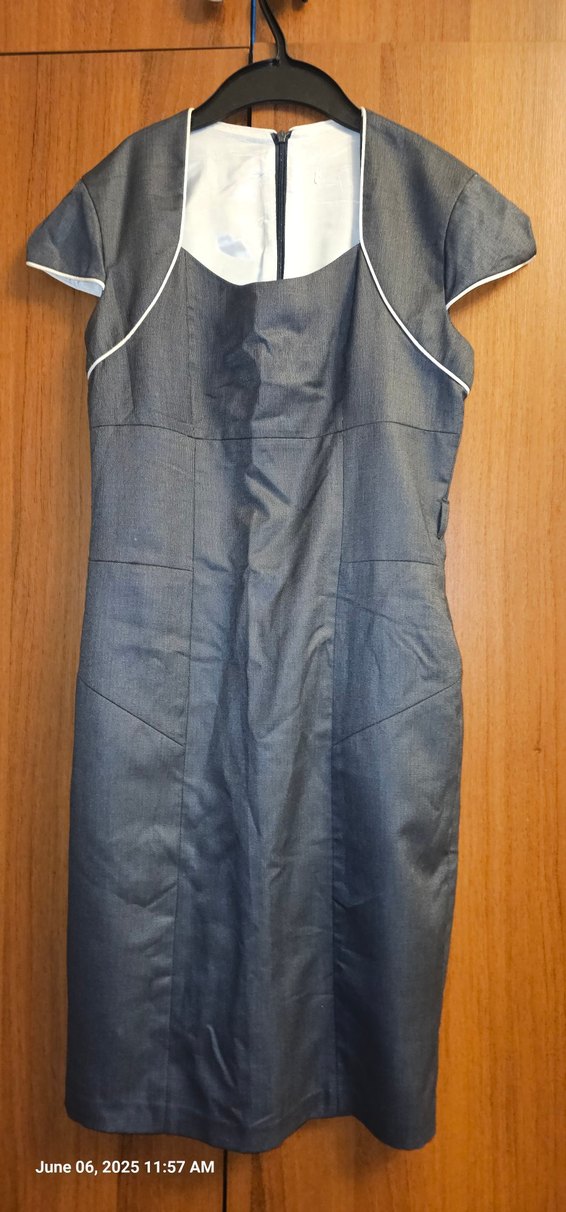 Fermuarlı Gri elbise Kısa Kollu, midi - Görsel 2