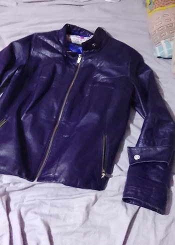 Mor Deri Biker Ceket - Görsel 3