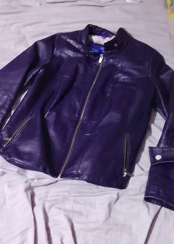 Mor Deri Biker Ceket - Görsel 2