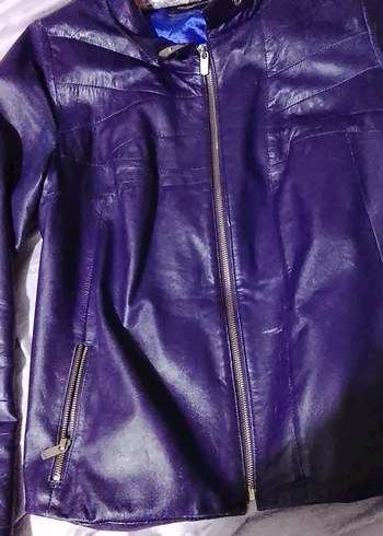 Mor Deri Biker Ceket - Görsel 4