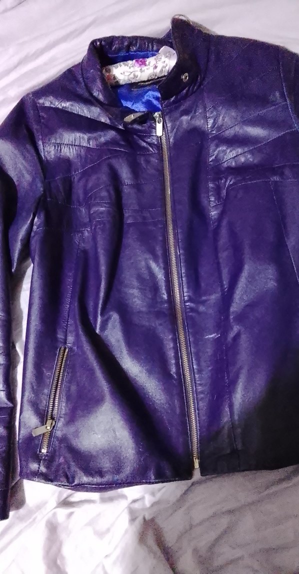 Mor Deri Biker Ceket - Görsel 4