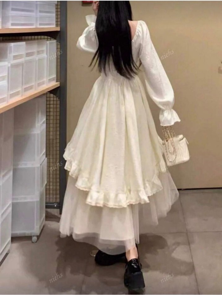 Romantik Vintage Ekru Tül Elbise — görsel 3/8