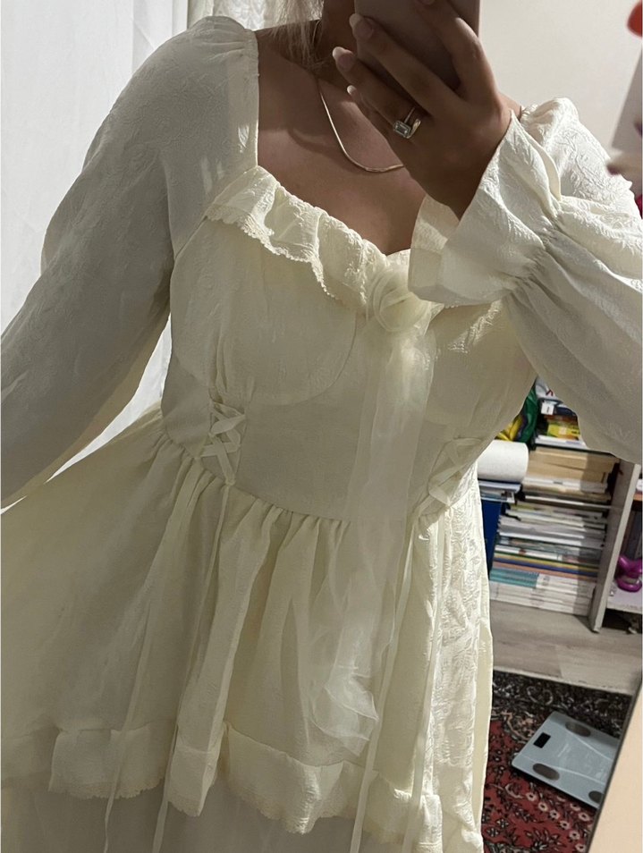 Romantik Vintage Ekru Tül Elbise — görsel 6/8