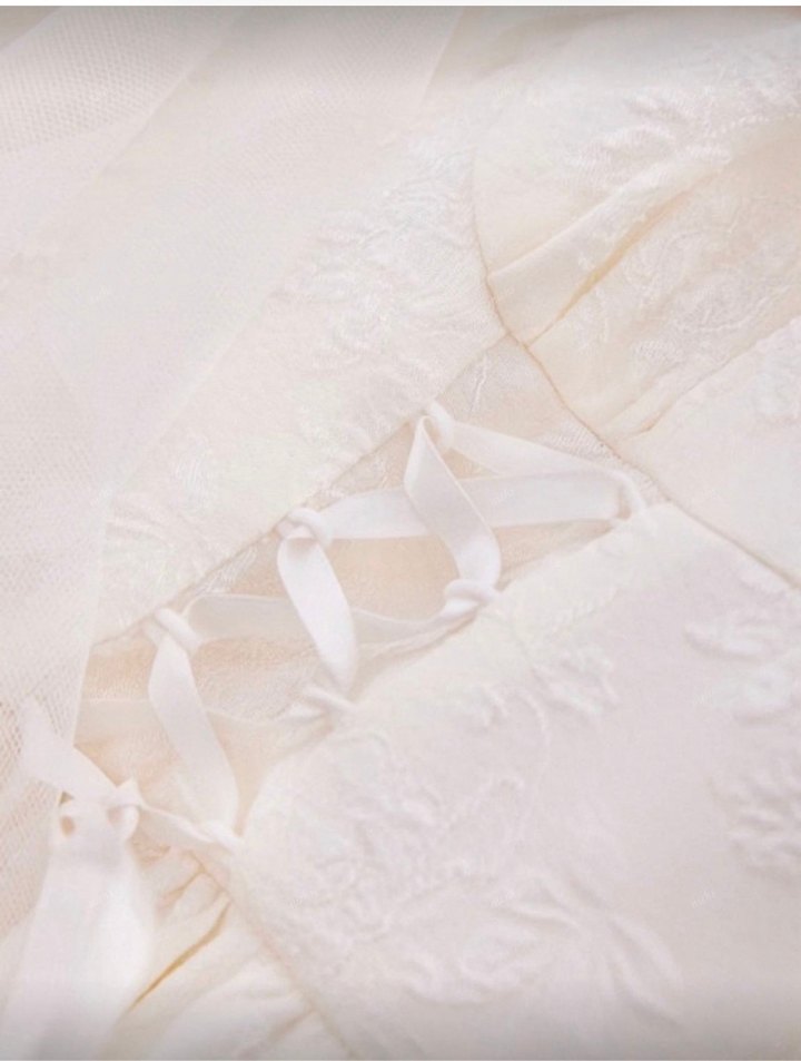 Romantik Vintage Ekru Tül Elbise — görsel 5/8