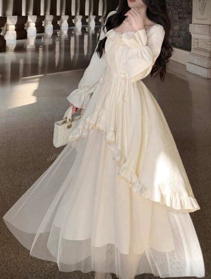 Romantik Vintage Ekru Tül Elbise — görsel 2/8
