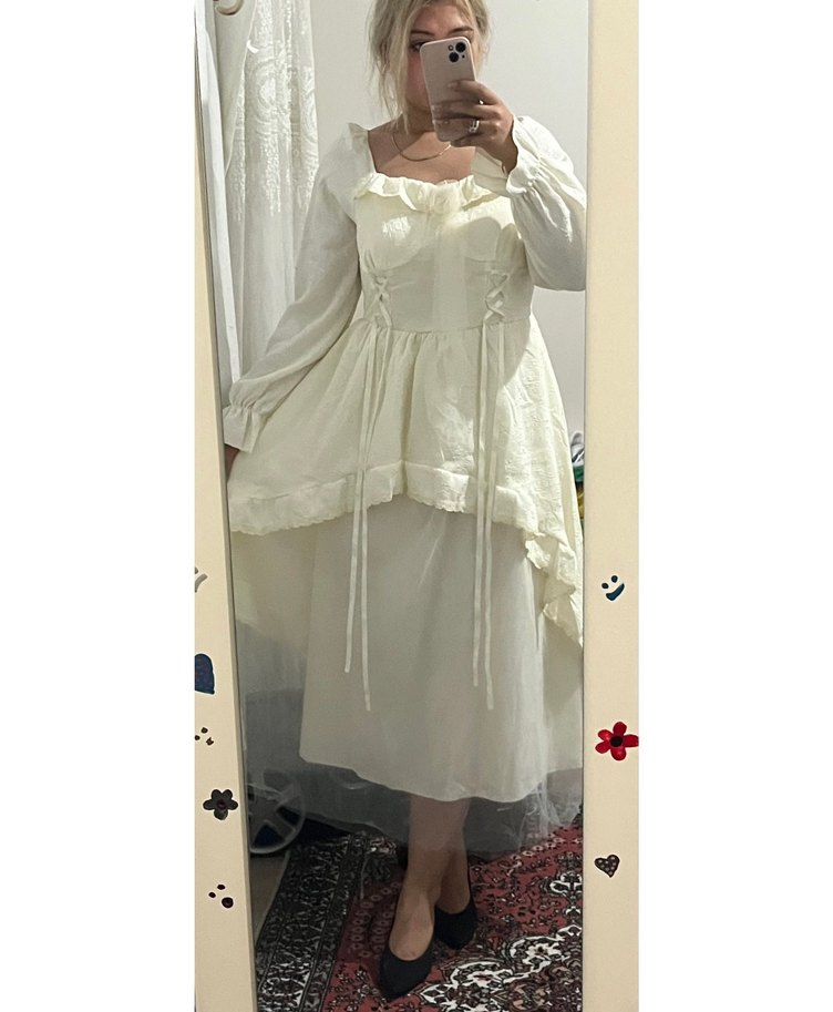 Romantik Vintage Ekru Tül Elbise — görsel 7/8