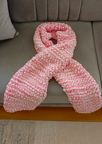 Pastel Pembe Örgü yetişkin atkı bere - Görsel 3