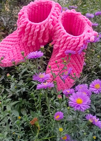 Kız Çocuk Pembe Örgü Sıcak Ev Terliği - Görsel 3