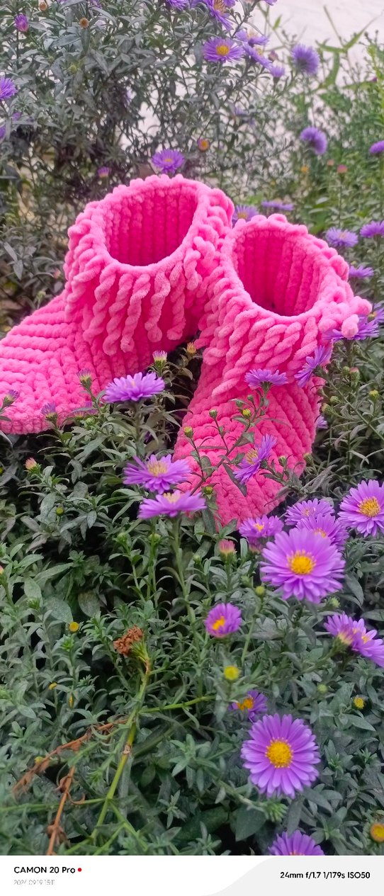 Kız Çocuk Pembe Örgü Sıcak Ev Terliği - Görsel 3