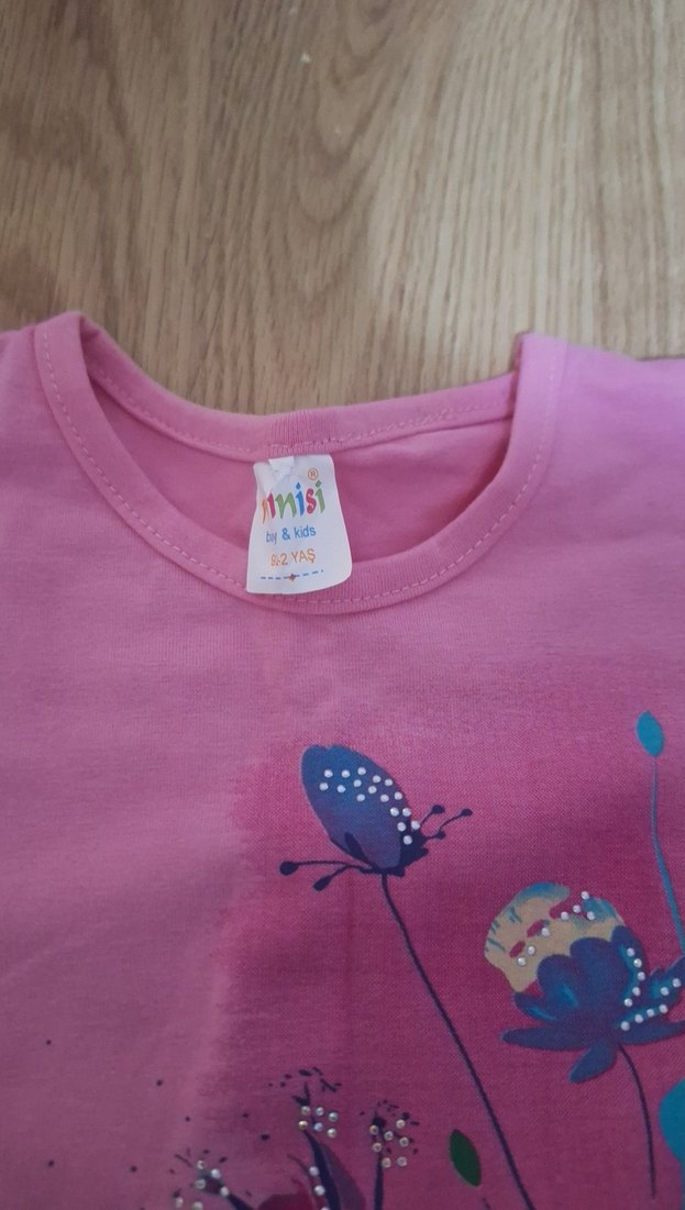 Kız Çocuk Pembe Baskılı Kısa Kollu Tişört - Görsel 2