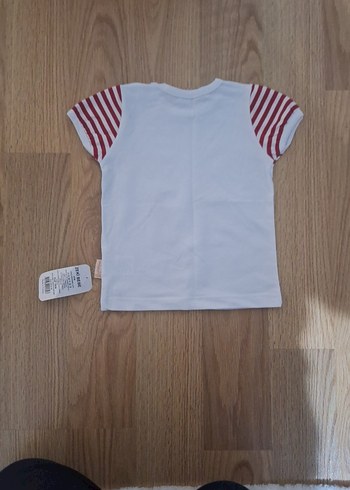 Kız Çocuk Beyaz Çizgili Kısa Kollu Tişört - Görsel 2