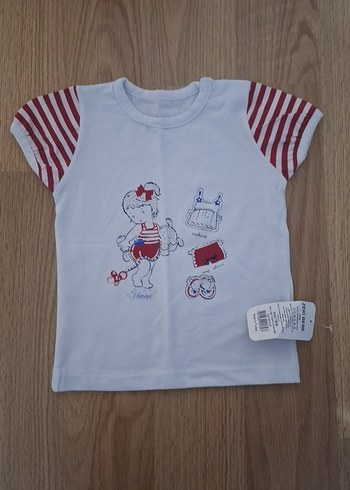 Kız Çocuk Beyaz Çizgili Kısa Kollu Tişört - Görsel 3