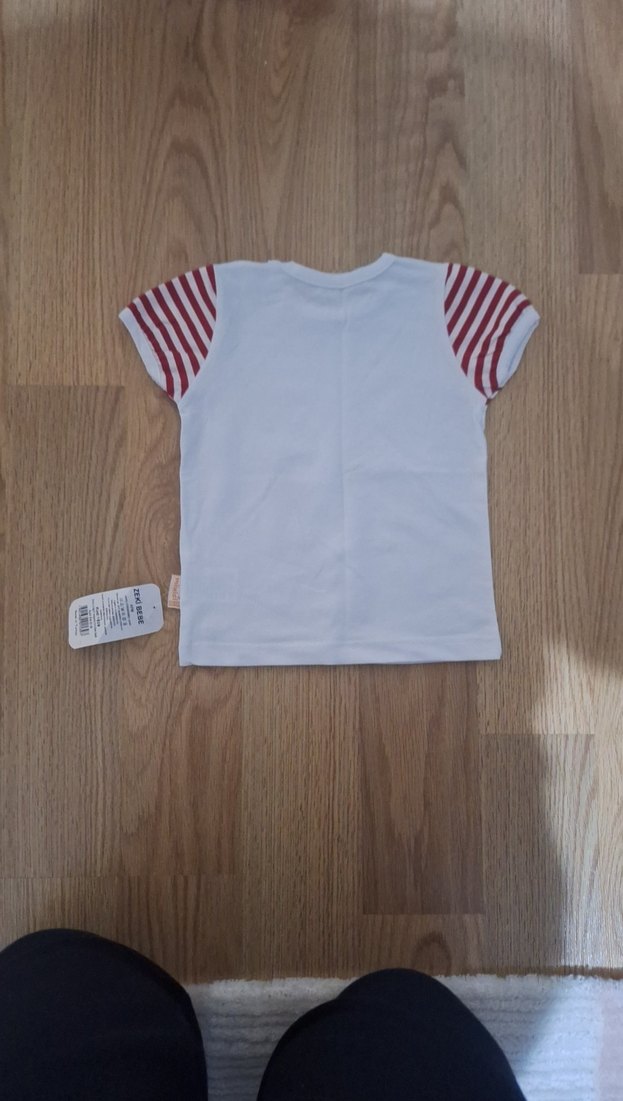 Kız Çocuk Beyaz Çizgili Kısa Kollu Tişört - Görsel 2