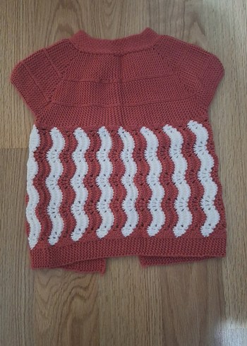 Kızlar için kırmızı örme kolsuz hırka - Görsel 2