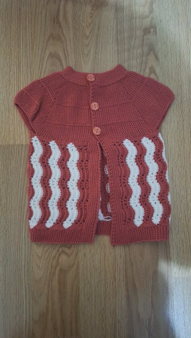 Kızlar için kırmızı örme kolsuz hırka - Görsel 3