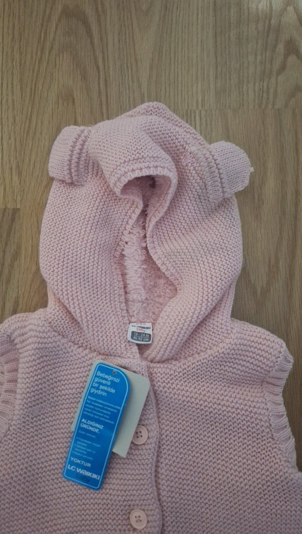 Kız Çocuk Pembe Triko Kolsuz Hırka - Görsel 4