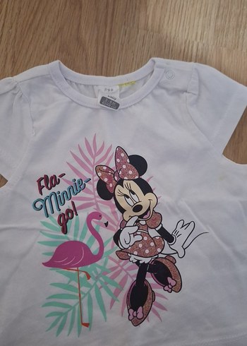 Kız Çocuk Beyaz Minnie Mouse Baskılı Tişört - Görsel 3