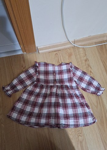 Uzun Kollu Ekose Desenli Bordo Kız Elbisesi - Görsel 4