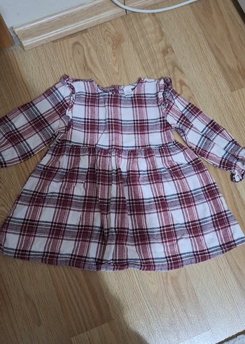 Uzun Kollu Ekose Desenli Bordo Kız Elbisesi - Görsel 2