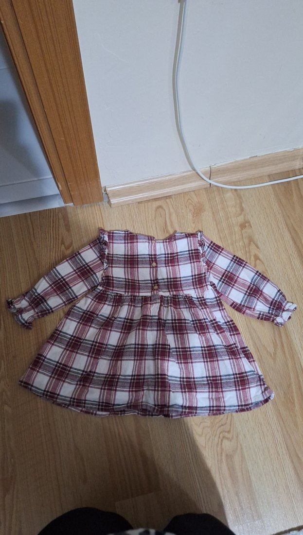 Uzun Kollu Ekose Desenli Bordo Kız Elbisesi - Görsel 4