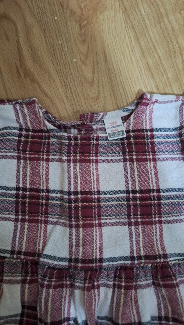 Uzun Kollu Ekose Desenli Bordo Kız Elbisesi - Görsel 3