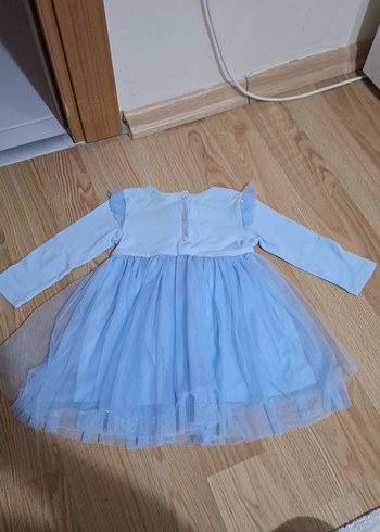 Uzun Kollu Mavi Nakışlı Kız Elbisesi - Görsel 5