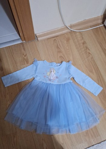 Uzun Kollu Mavi Nakışlı Kız Elbisesi - Görsel 2