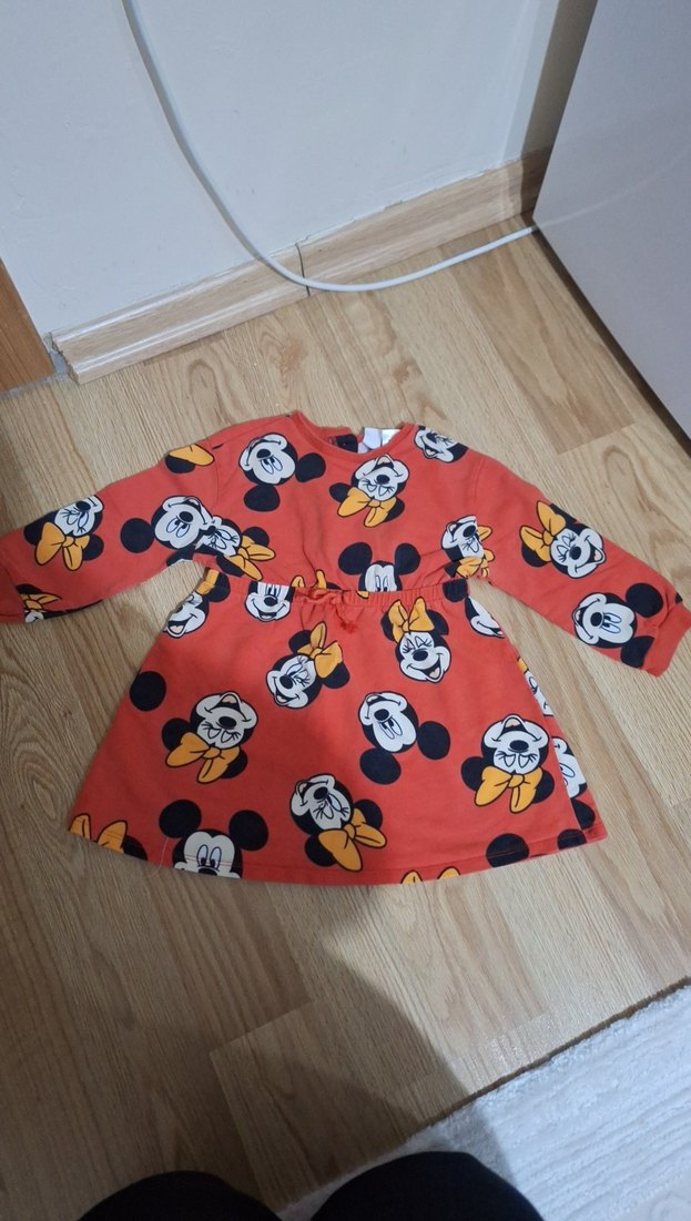 Kız Çocuk Renkli Mıckeyli Uzun Kollu Elbise - Görsel 2