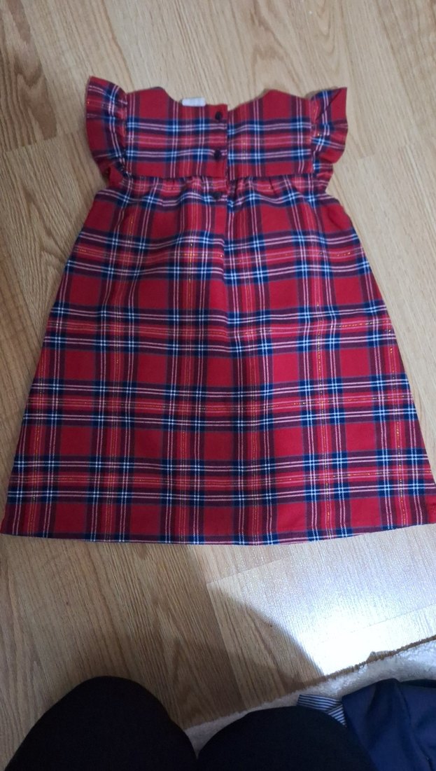 Kız Çocuk Renkli Kareli Fırfırlı Elbise - Görsel 4