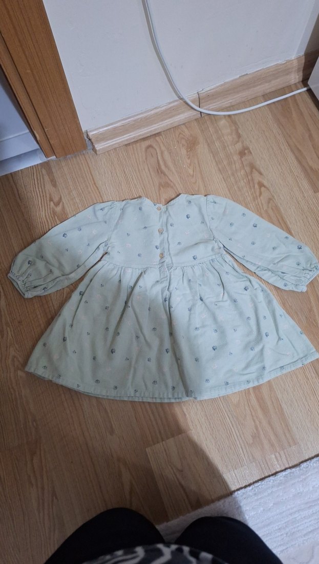 Kız Çocuk Yeşil Uzun Kollu Pamuklu Elbise - Görsel 3