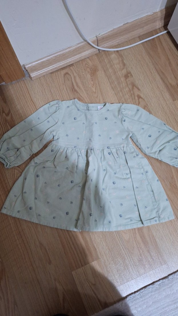 Kız Çocuk Yeşil Uzun Kollu Pamuklu Elbise - Görsel 2