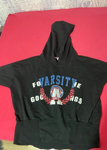 Siyah Kapüşonlu Baskılı Kadın Sweatshirt