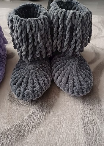 Kızlar için Mor Örgü Sıcak Ev Terliği - Görsel 3