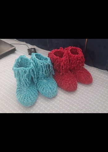 Kızlar için Mor Örgü Sıcak Ev Terliği - Görsel 2