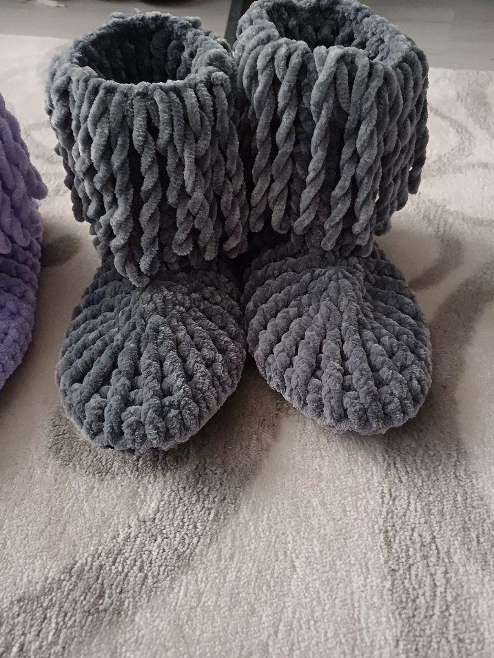 Kızlar için Mor Örgü Sıcak Ev Terliği - Görsel 3