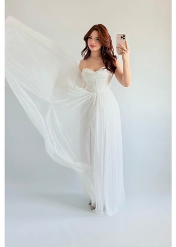 elsa simli beyaz abiye - Görsel 10