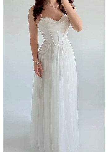 elsa simli beyaz abiye - Görsel 12