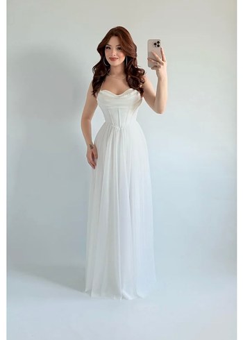 elsa simli beyaz abiye - Görsel 11