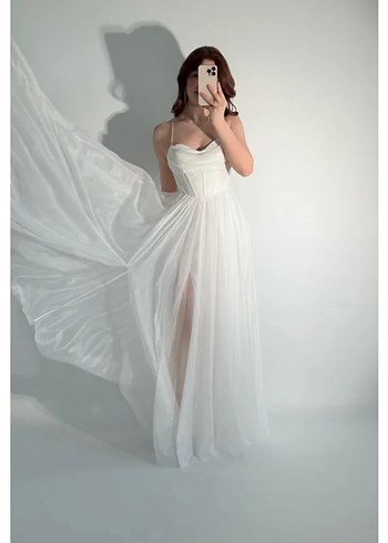 elsa simli beyaz abiye - Görsel 4