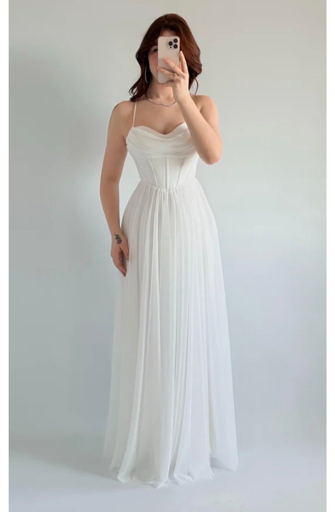 elsa simli beyaz abiye - Görsel 5