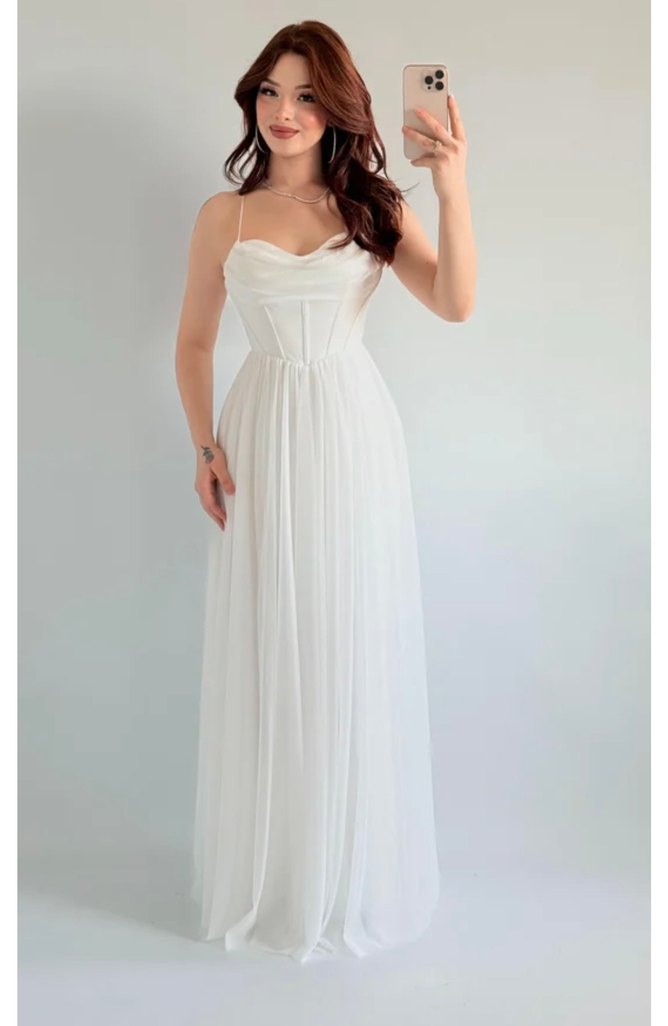 elsa simli beyaz abiye - Görsel 3