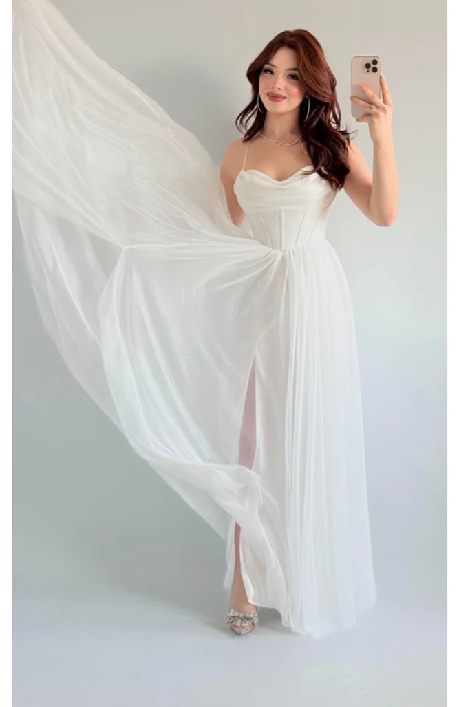 elsa simli beyaz abiye - Görsel 2