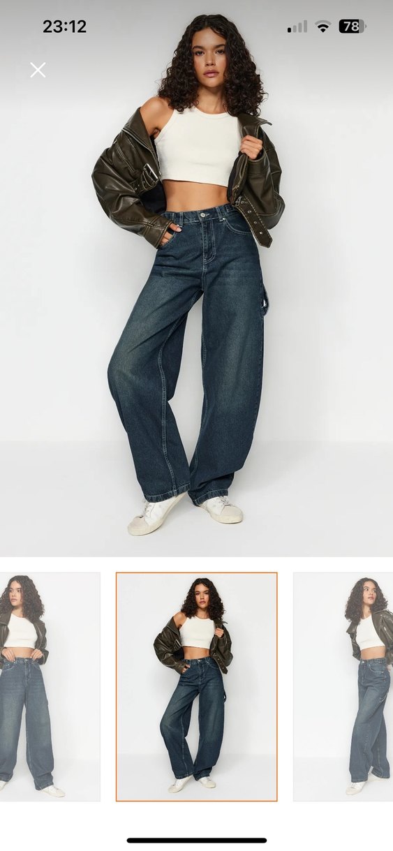 Lacivert baggy jean - Görsel 2