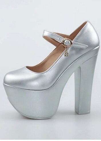 Kadın Gümüş Şanel Platform yüksek topuk kadın ayakkabı 