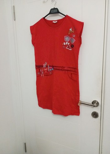 Kız Çocuk Kırmızı Baskılı Kolsuz Elbise - Görsel 2